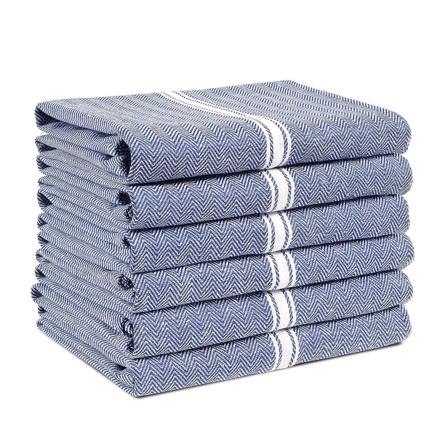 Set of 6 Herringbone Kitchen Towels - Blue